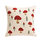 Lumbar Pillow Cover Embroidered Mushroom Linen-Cotton Blend