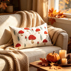 Lumbar Pillow Cover Embroidered Mushroom Linen-Cotton Blend