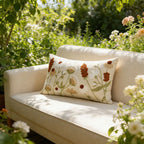 Lumbar Pillow Cover Hand-Embroidered Floral Chenille Cotton-Linen Hidden Zipper