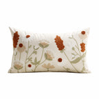 Lumbar Pillow Cover Hand-Embroidered Floral Chenille Cotton-Linen Hidden Zipper