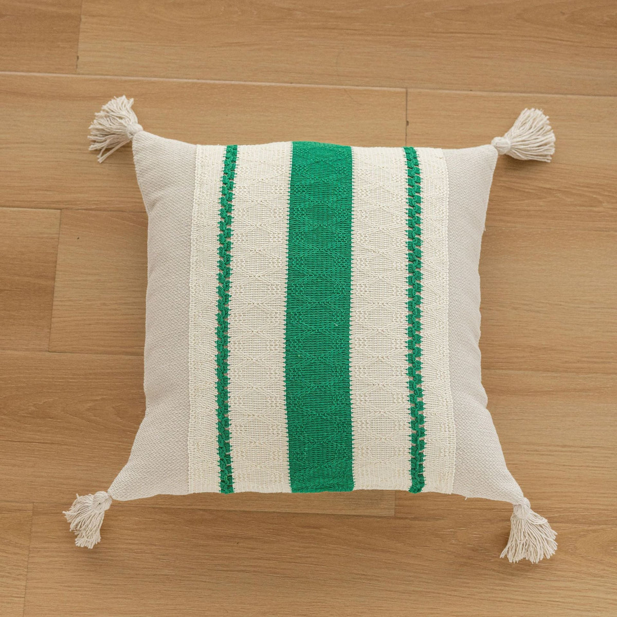 Lumbar Pillow Cover Handwoven Cotton Tassels Hidden Zipper