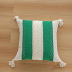 Lumbar Pillow Cover Handwoven Cotton Tassels Hidden Zipper