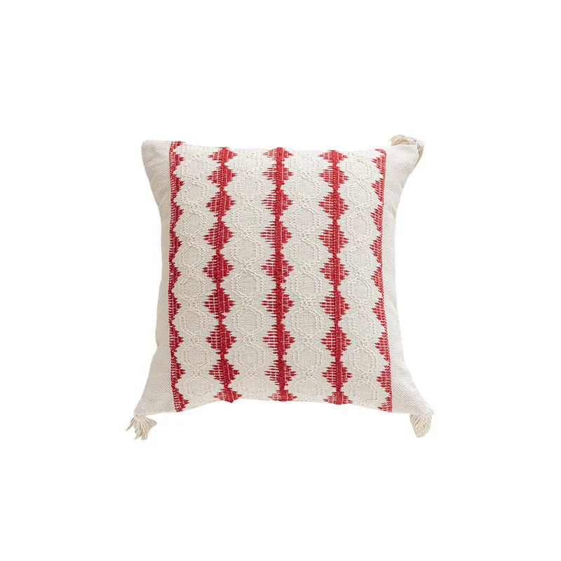 Lumbar Pillow Cover Handwoven Cotton Tassels Hidden Zipper
