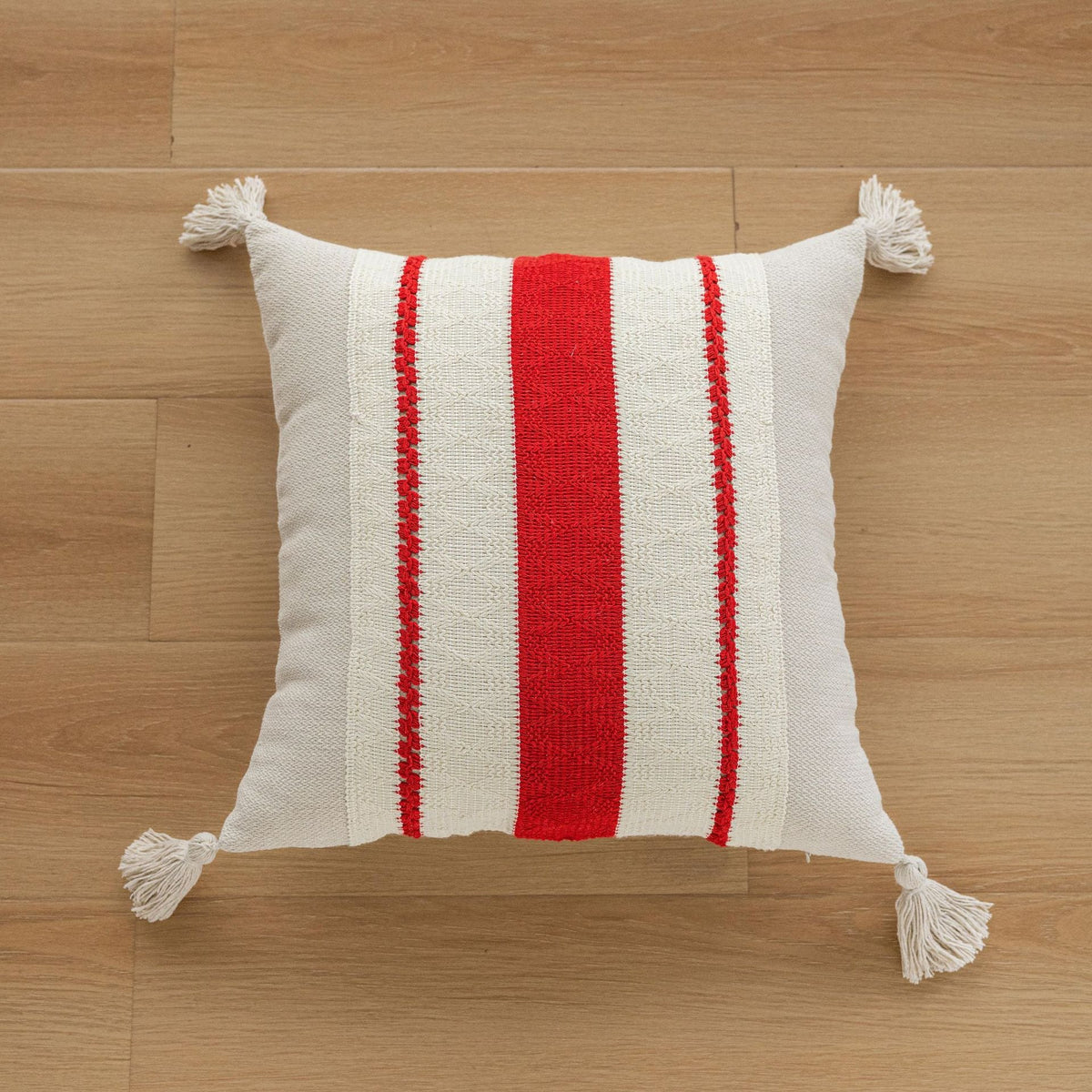 Lumbar Pillow Cover Handwoven Cotton Tassels Hidden Zipper