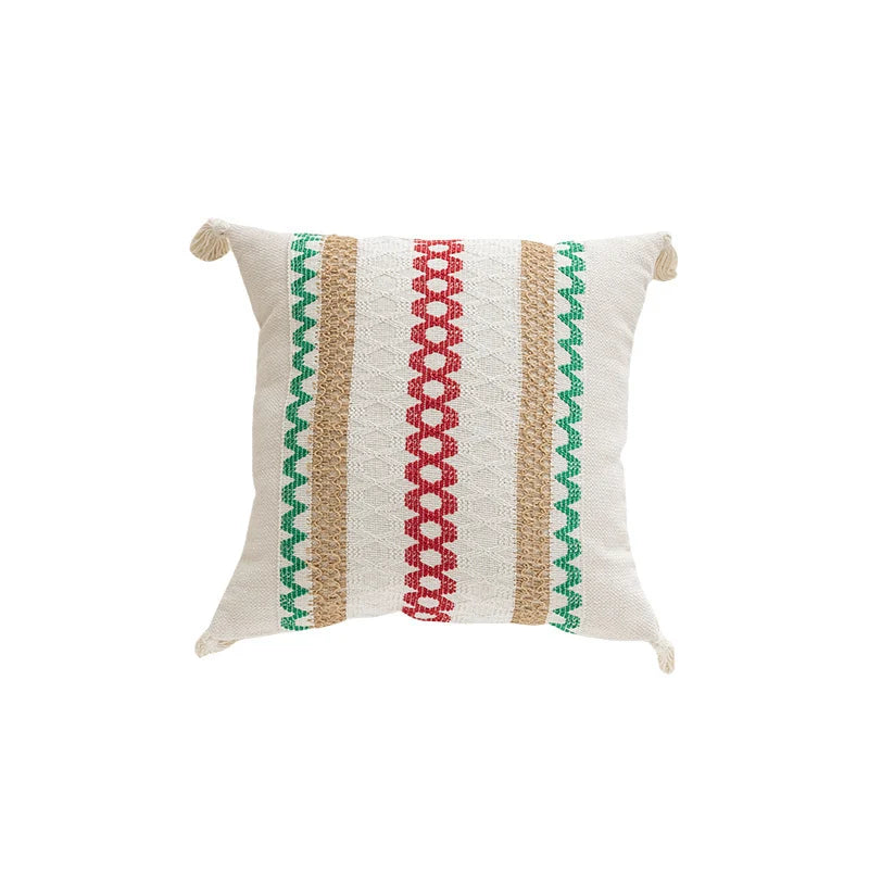 Lumbar Pillow Cover Handwoven Cotton Tassels Hidden Zipper