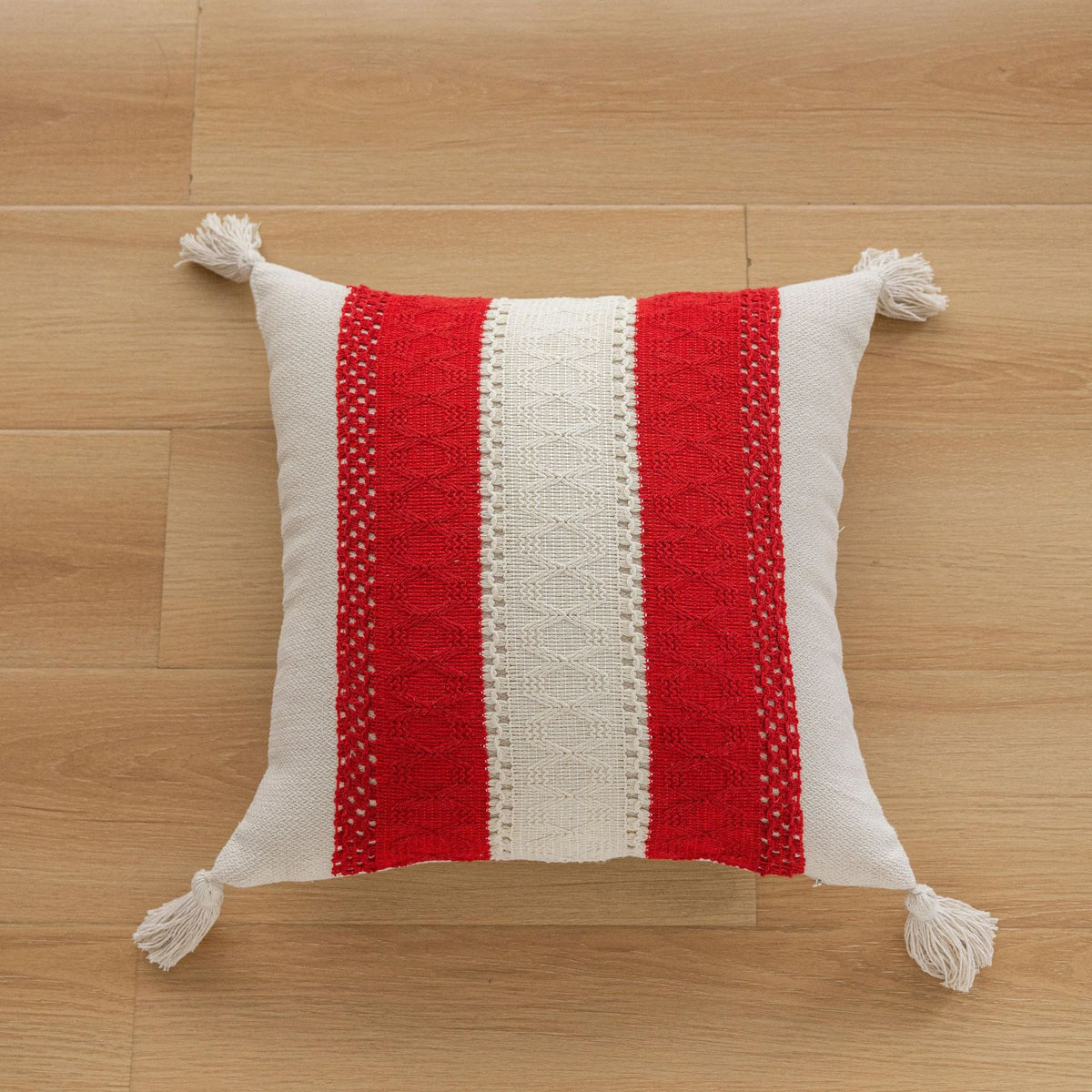 Lumbar Pillow Cover Handwoven Cotton Tassels Hidden Zipper