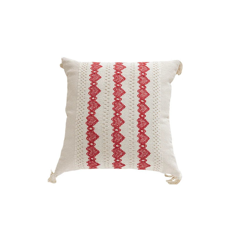 Lumbar Pillow Cover Handwoven Cotton Tassels Hidden Zipper