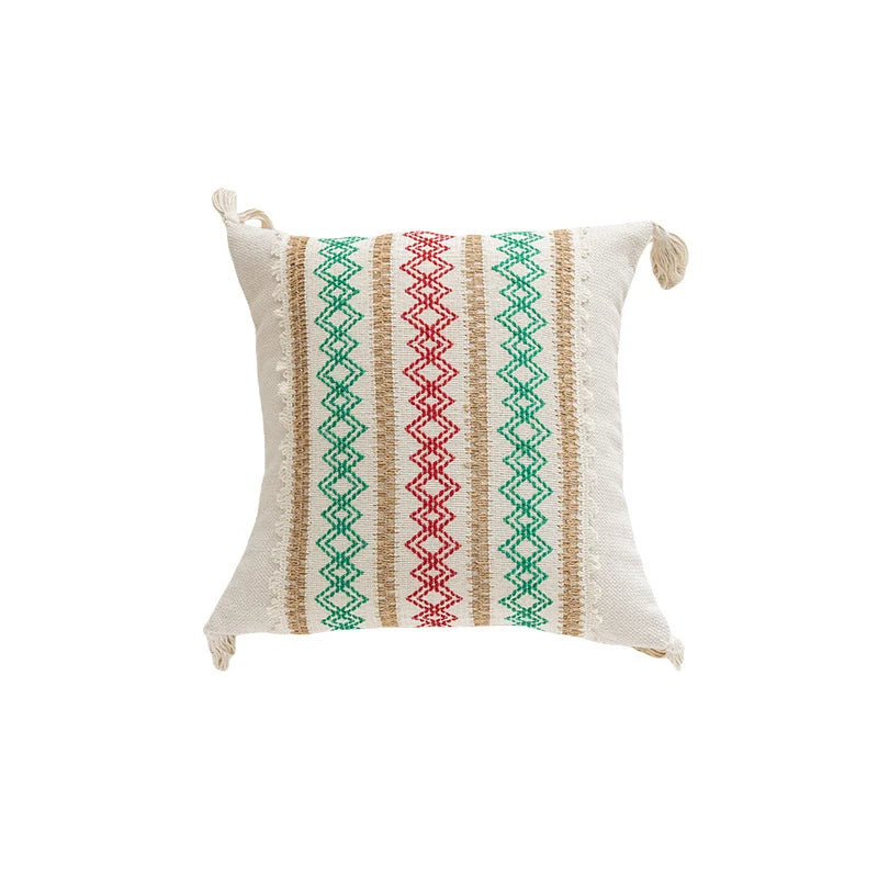Lumbar Pillow Cover Handwoven Cotton Tassels Hidden Zipper