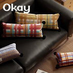 Lumbar Pillow Cover Plaid Woven Pom-Pom Hidden Zipper