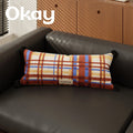 Lumbar Pillow Cover Plaid Woven Pom-Pom Hidden Zipper