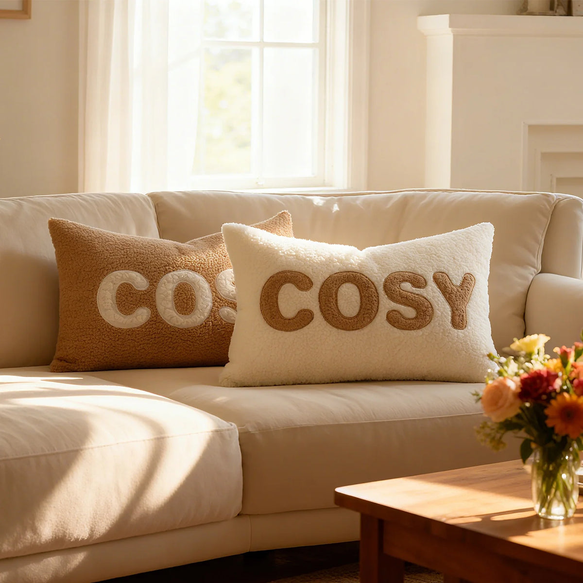 Lumbar Pillow Cover Plush Sherpa Raised Applique Hidden Zipper