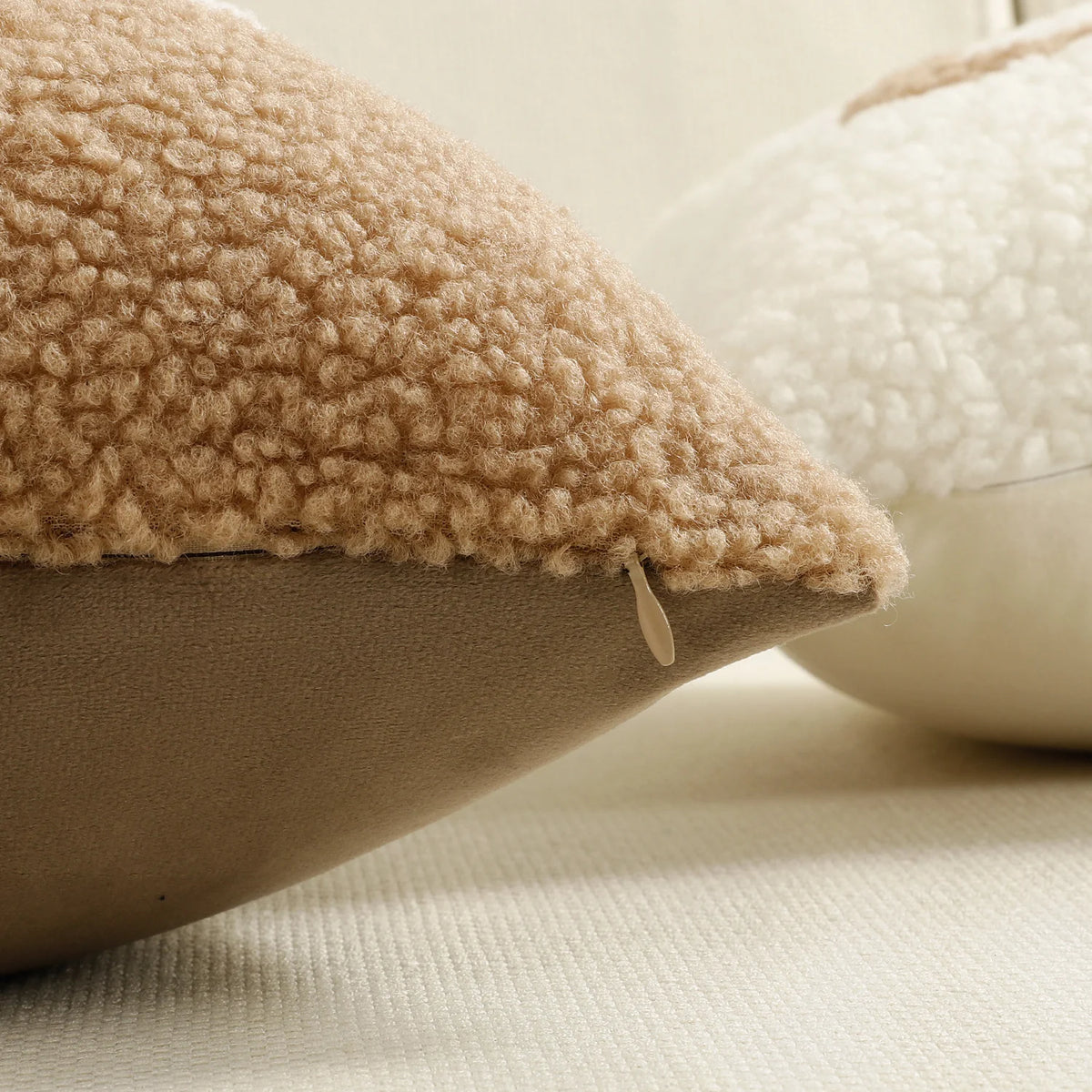 Lumbar Pillow Cover Plush Sherpa Raised Applique Hidden Zipper