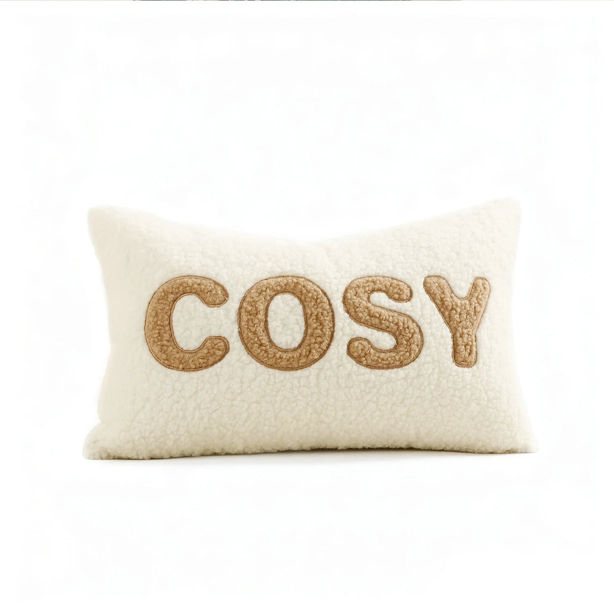 Lumbar Pillow Cover Plush Sherpa Raised Applique Hidden Zipper