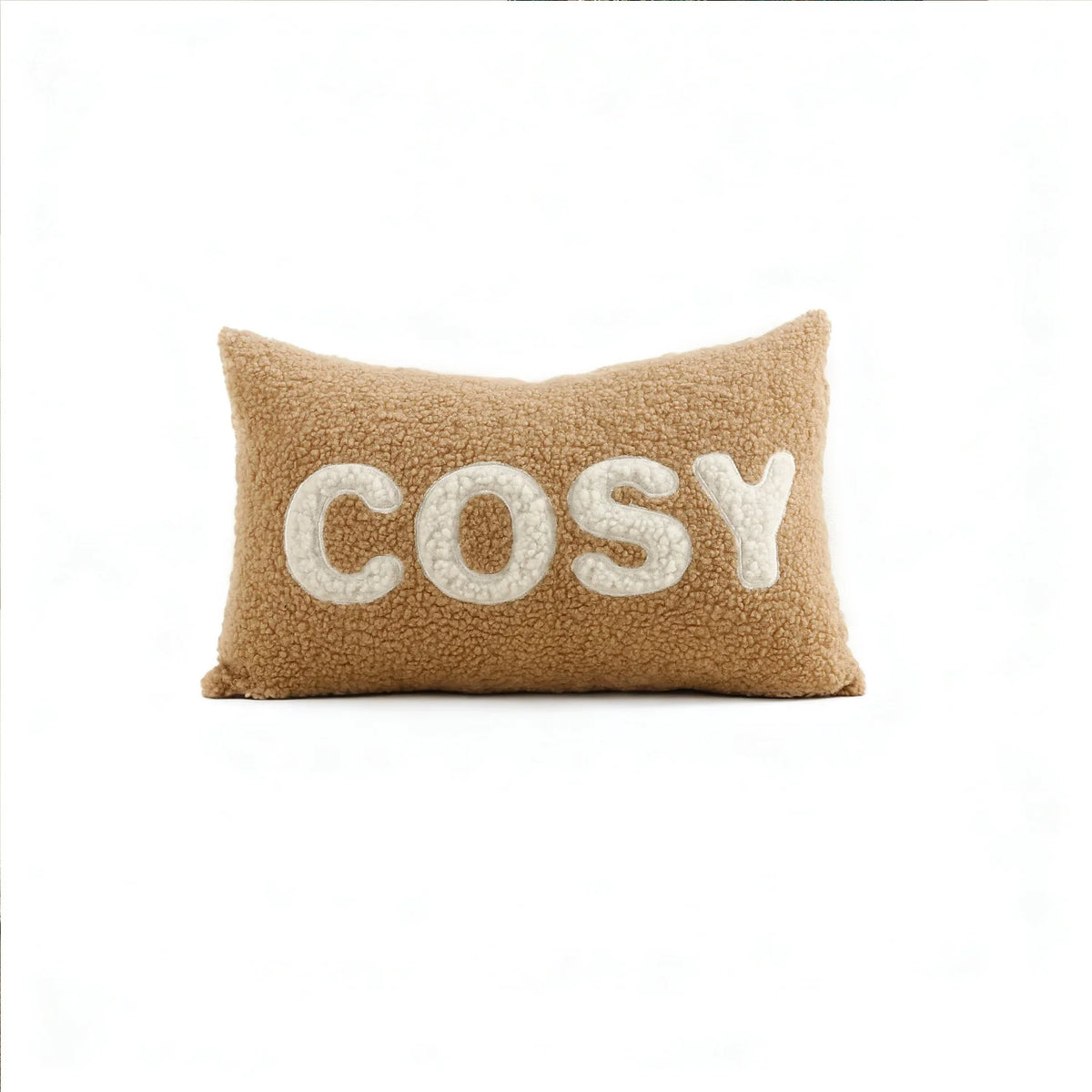 Lumbar Pillow Cover Plush Sherpa Raised Applique Hidden Zipper