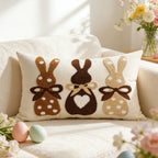 Lumbar Pillow Cover Tufted Bunny Appliqué Cotton-Linen Blend