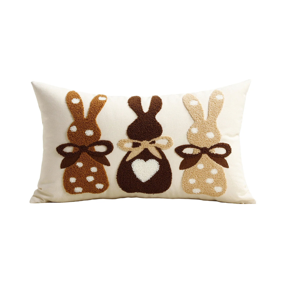 Lumbar Pillow Cover Tufted Bunny Appliqué Cotton-Linen Blend