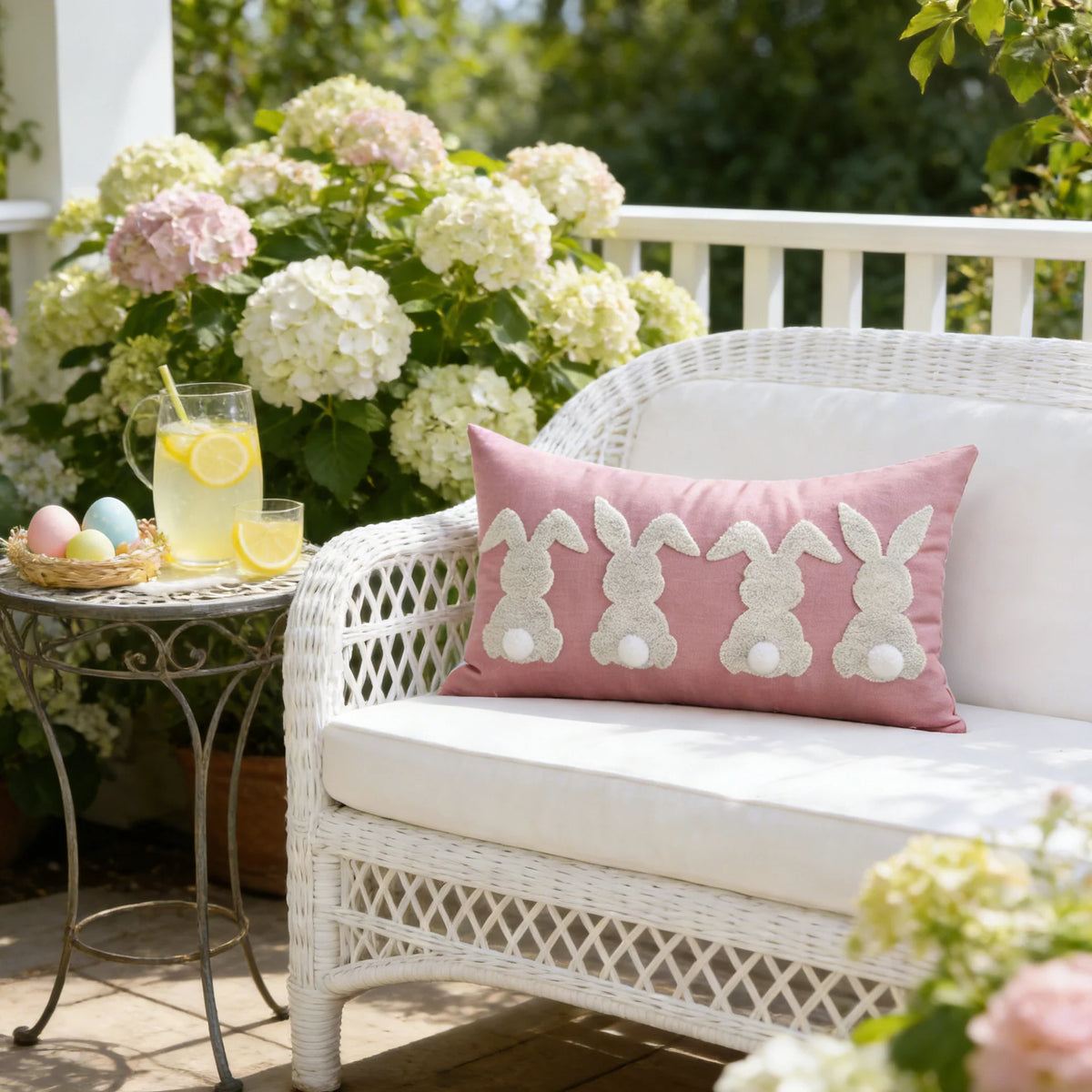 Lumbar Pillow Cover Tufted Bunny Applique & Hidden Zipper