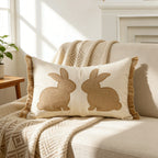 Lumbar Pillow Cover Tufted Bunny Applique & Hidden Zipper