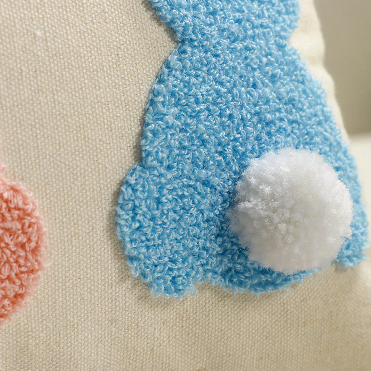Lumbar Pillow Cover Tufted Bunny Applique & Hidden Zipper