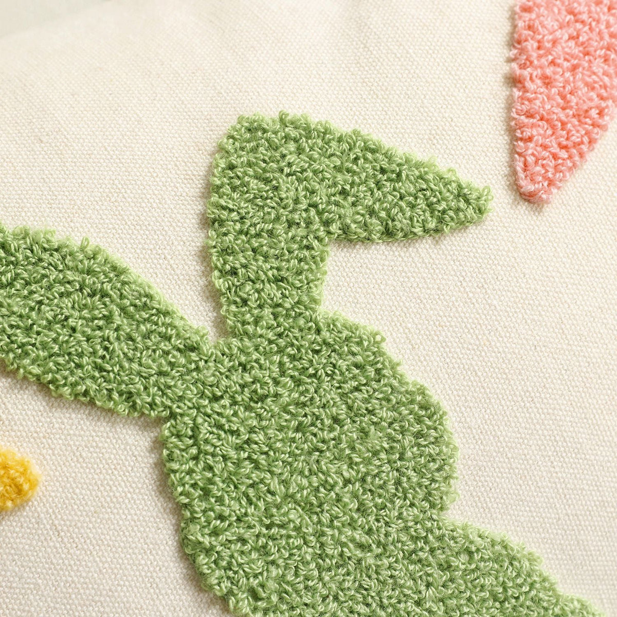 Lumbar Pillow Cover Tufted Bunny Applique & Hidden Zipper