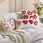 Lumbar Pillow Cover Tufted Heart Design Cotton-Linen Hidden Zipper