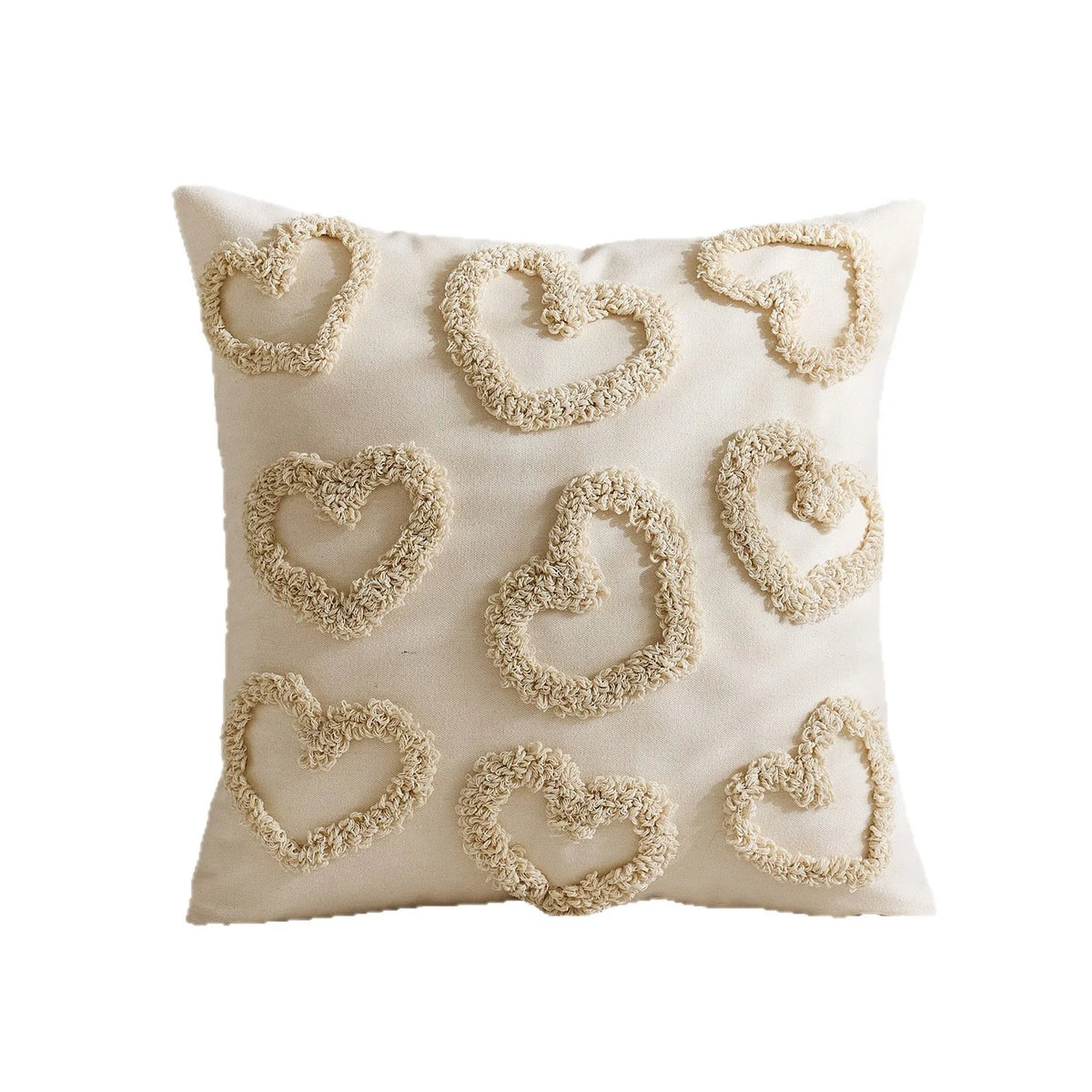 Lumbar Pillow Cover Tufted Heart Design Cotton-Linen Hidden Zipper