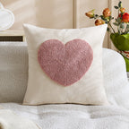 Lumbar Pillow Cover Tufted Heart Design Cotton-Linen Hidden Zipper