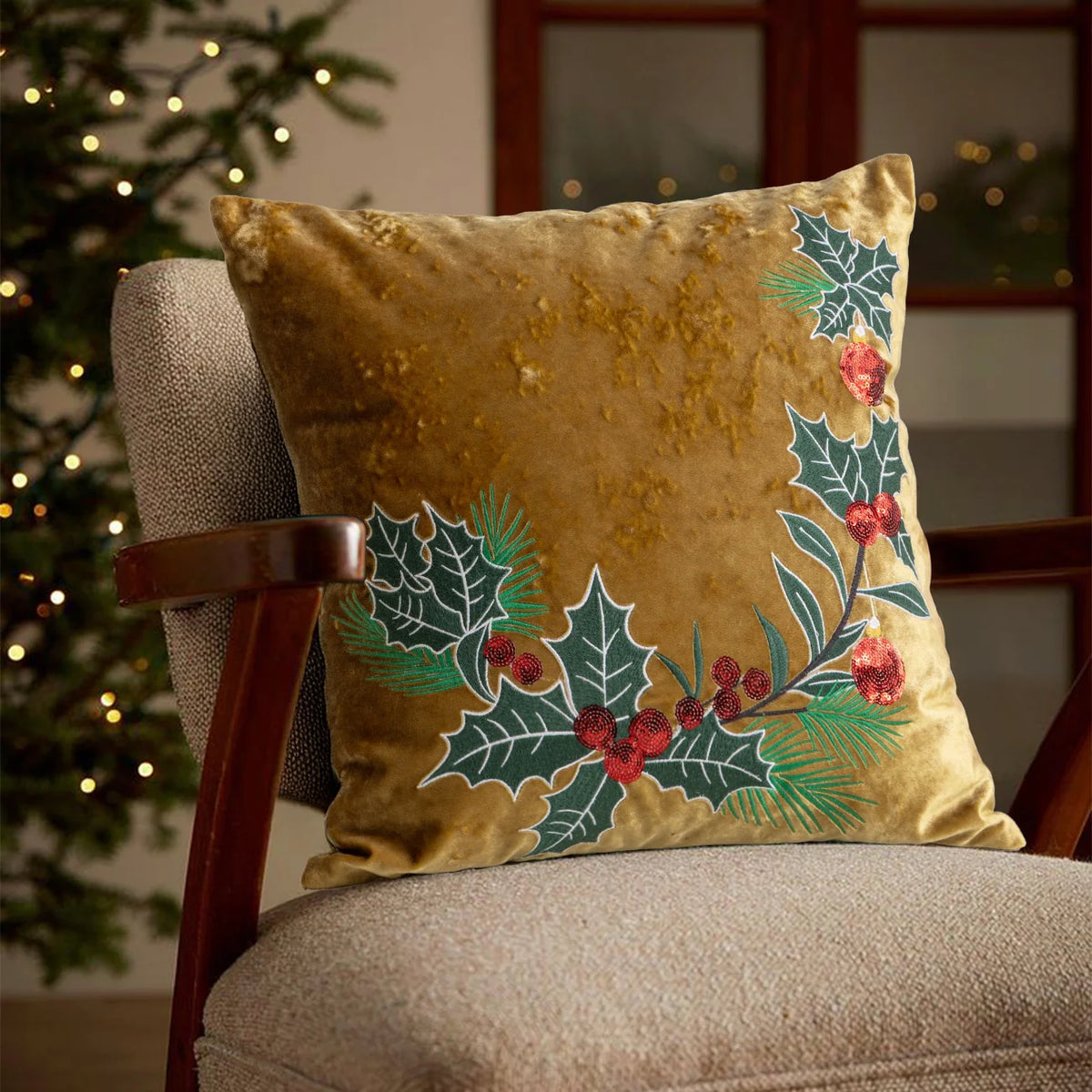 Lumbar Pillow Cover Velvet Embroidered Snowflakes & Velvet Bows