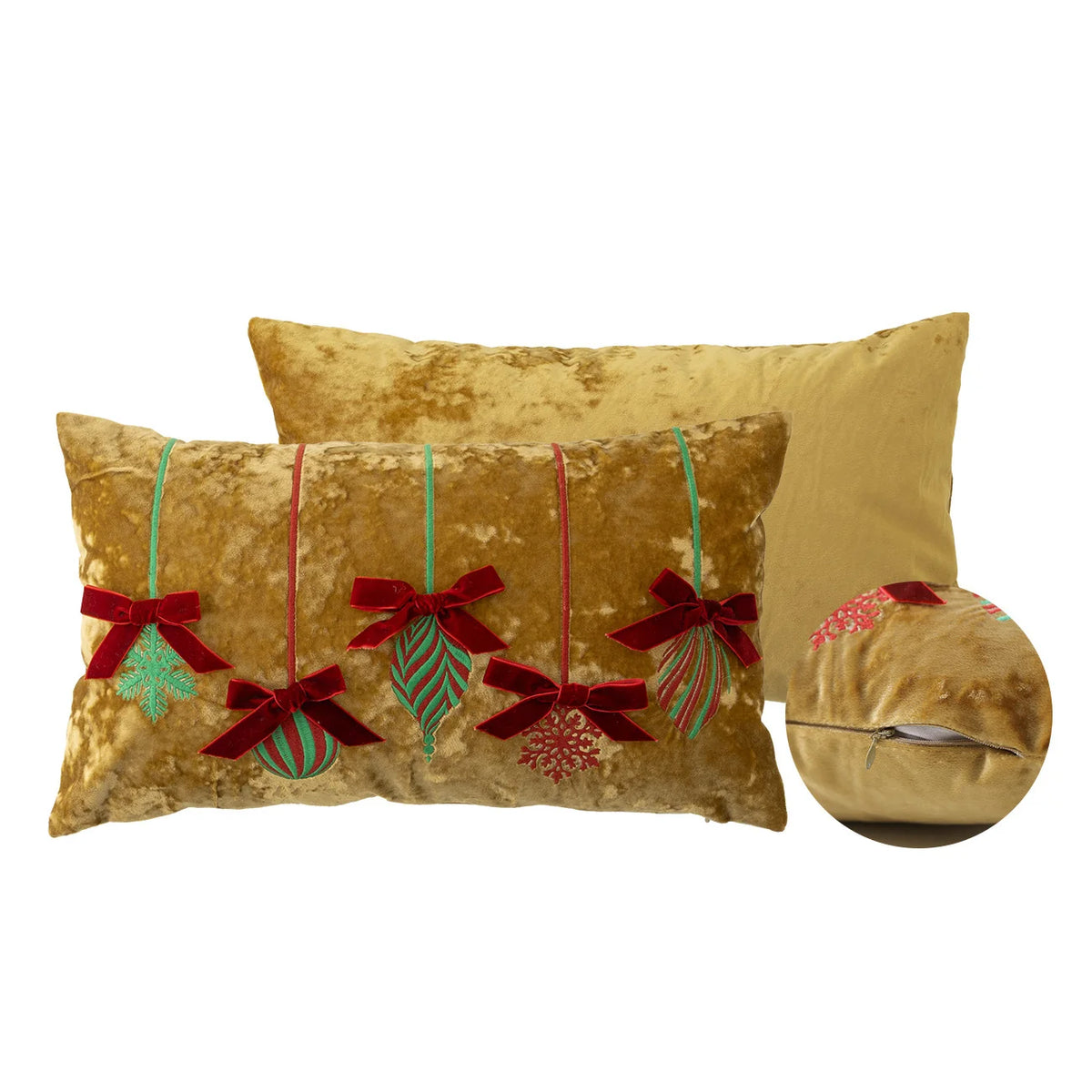 Lumbar Pillow Cover Velvet Embroidered Snowflakes & Velvet Bows