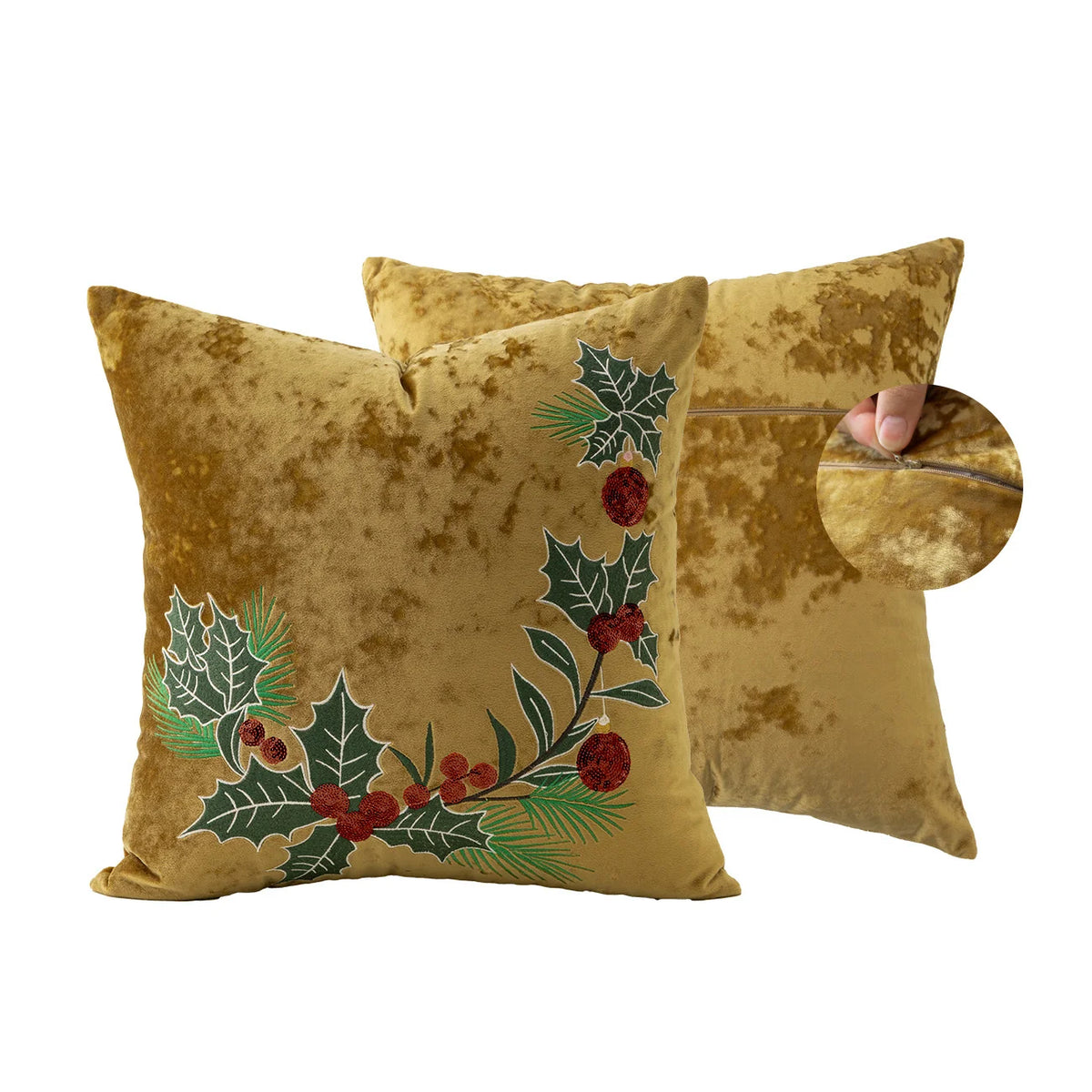 Lumbar Pillow Cover Velvet Embroidered Snowflakes & Velvet Bows
