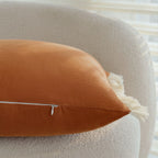 Lumbar Pillow Cover Velvet-Look Microfiber Fringed Edges