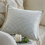 Lumbar Pillow Cover Velvety Microvelour Fringed Edges Concealed Zipper