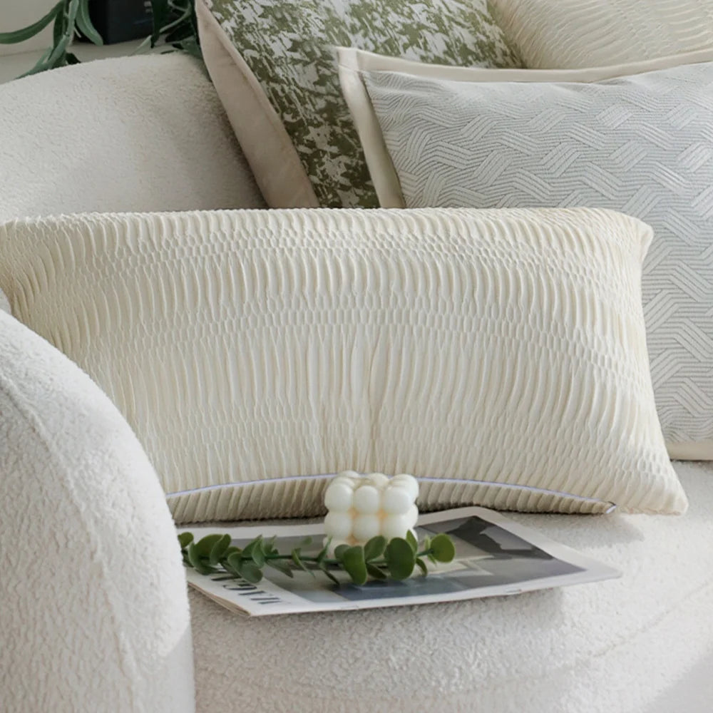 Lumbar Pillow Cover Velvety Microvelour Fringed Edges Concealed Zipper