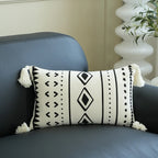 Lumbar Pillow Cover Woven Cotton-Blend Tufted Diamond & Tassels