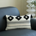 Lumbar Pillow Cover Woven Cotton-Blend Tufted Diamond & Tassels