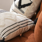 Lumbar Pillow Cover Woven Cotton-Blend Tufted Diamond & Tassels