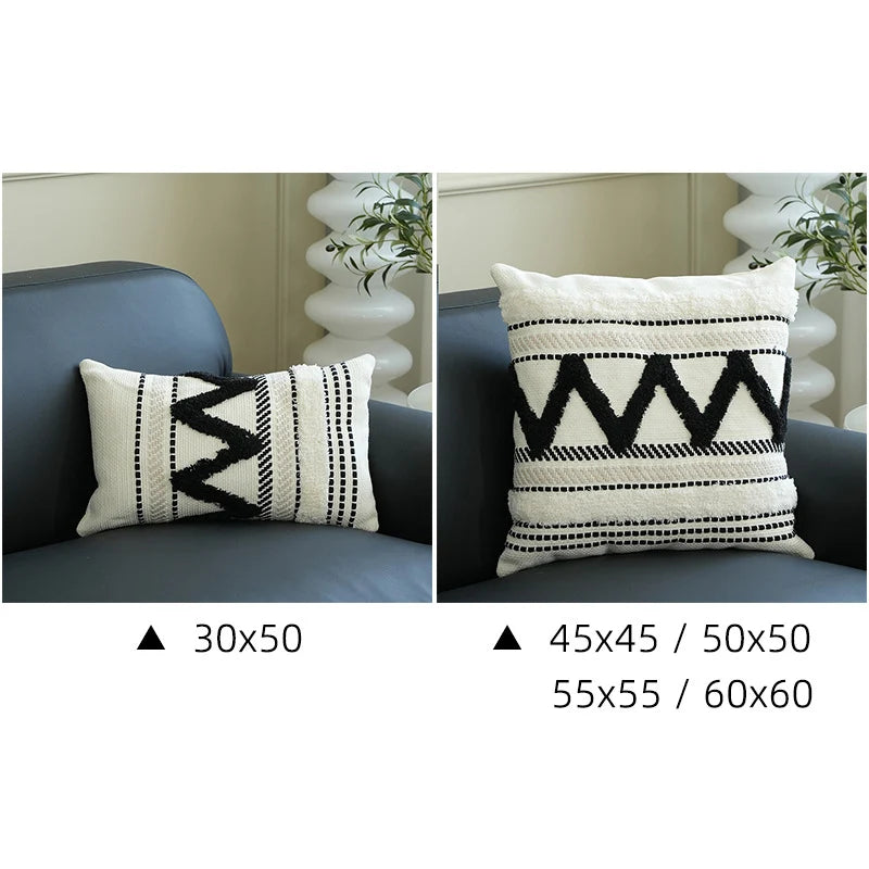 Lumbar Pillow Cover Woven Cotton-Blend Tufted Diamond & Tassels