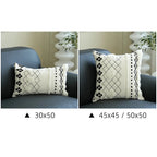 Lumbar Pillow Cover Woven Cotton-Blend Tufted Diamond & Tassels