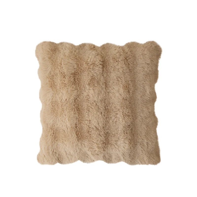 Lumbar Pillow Faux Fur Wavy Quilted 30x50 cm