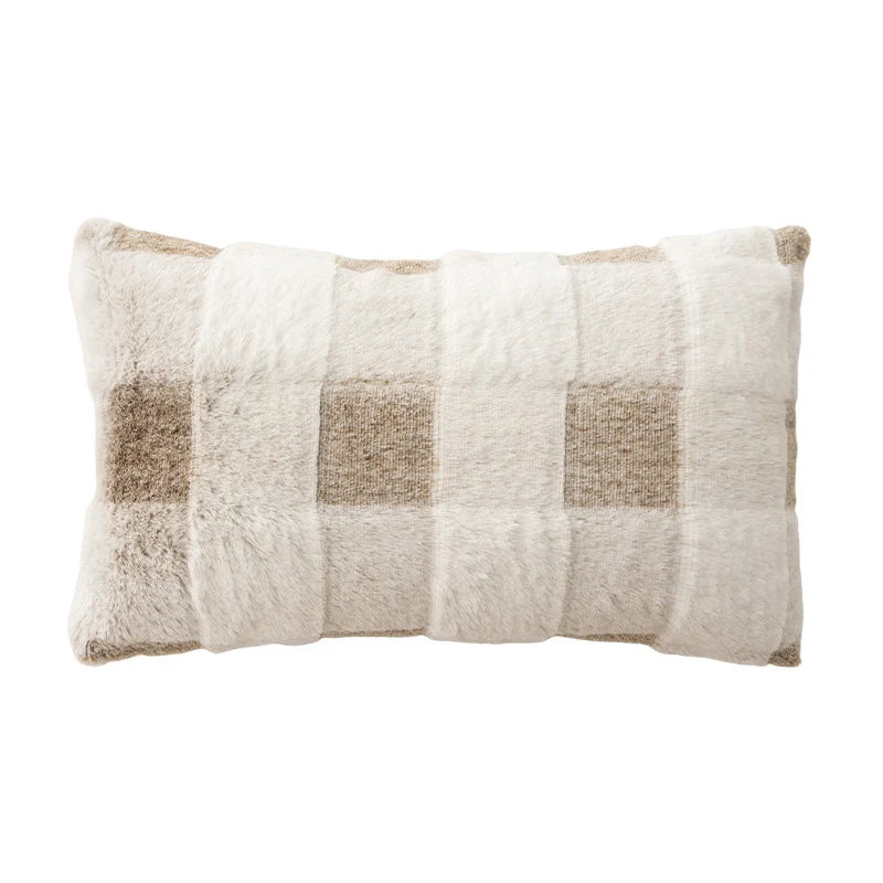 Lumbar Pillow Faux Fur Wavy Quilted 30x50 cm