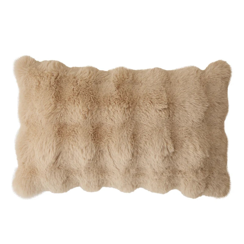Lumbar Pillow Faux Fur Wavy Quilted 30x50 cm