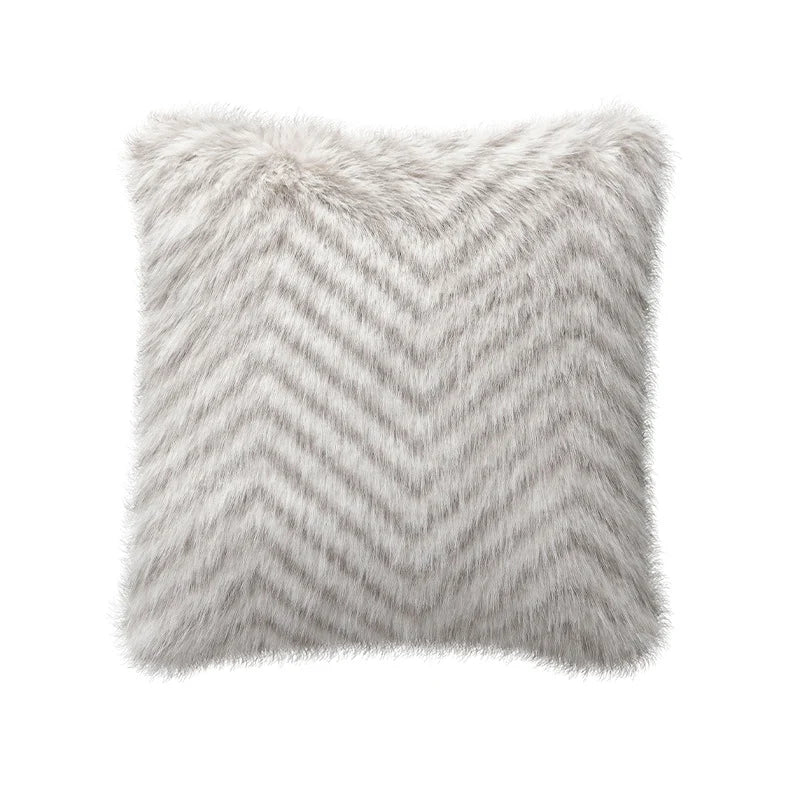 Lumbar Pillow Faux Fur Wavy Quilted 30x50 cm