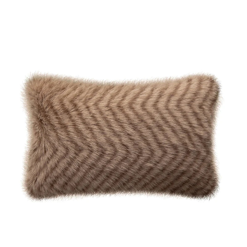 Lumbar Pillow Faux Fur Wavy Quilted 30x50 cm