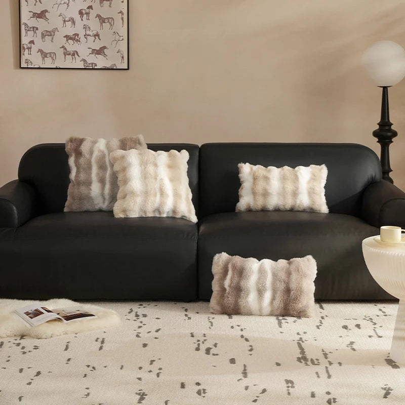 Lumbar Pillow Faux Fur Wavy Quilted 30x50 cm