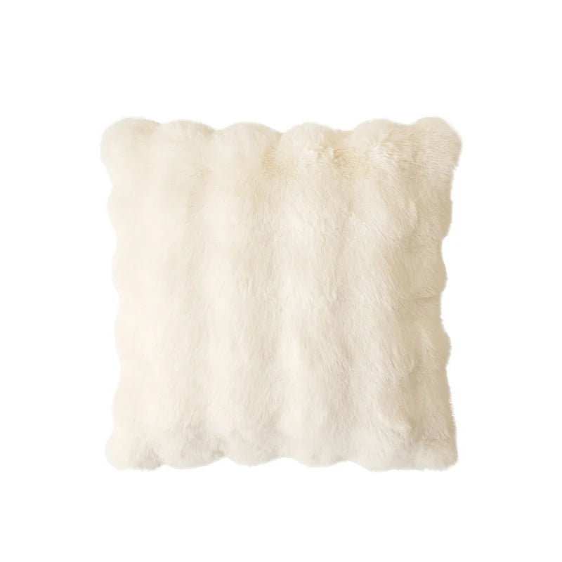 Lumbar Pillow Faux Fur Wavy Quilted 30x50 cm