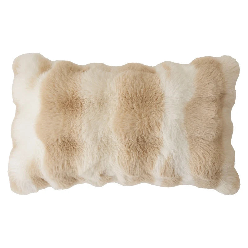 Lumbar Pillow Faux Fur Wavy Quilted 30x50 cm