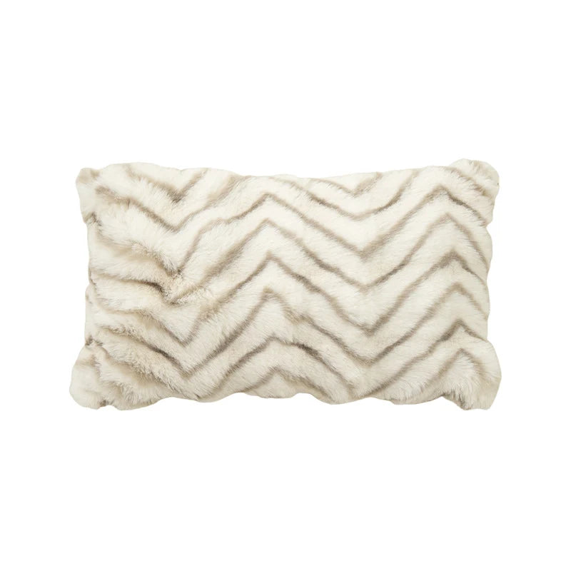 Lumbar Pillow Faux Fur Wavy Quilted 30x50 cm