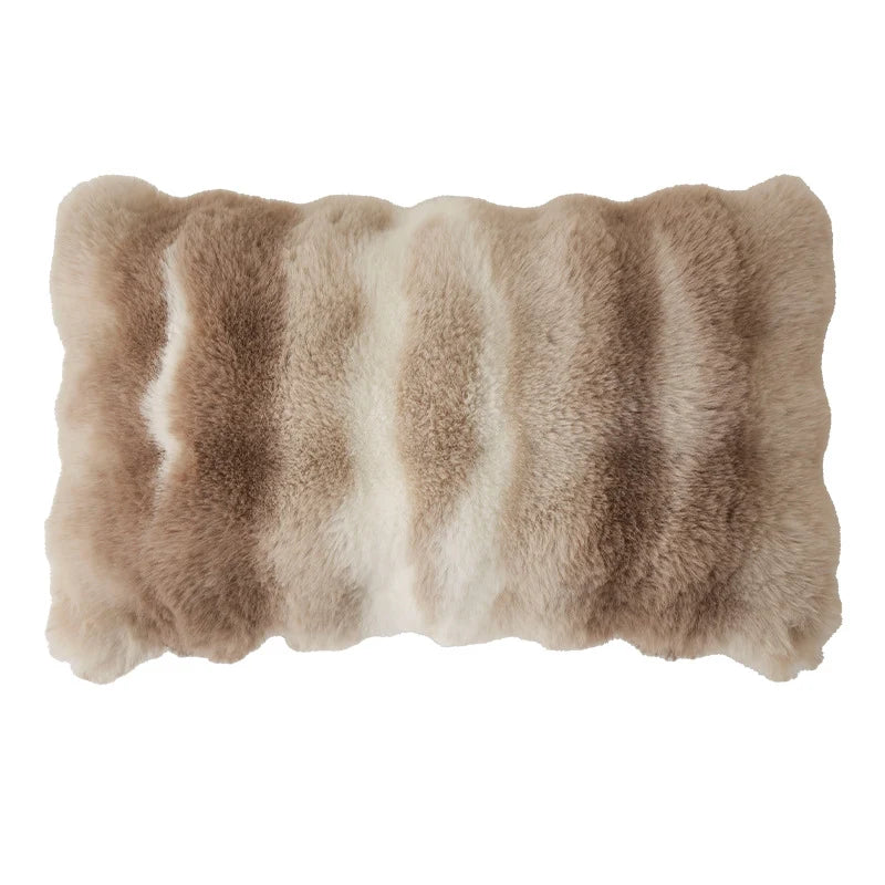 Lumbar Pillow Faux Fur Wavy Quilted 30x50 cm