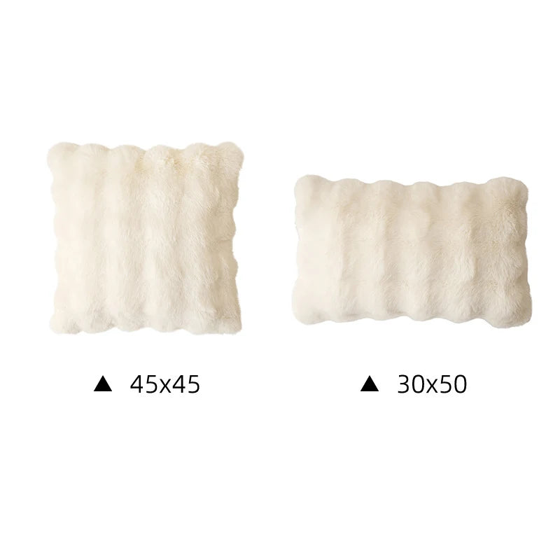 Lumbar Pillow Faux Fur Wavy Quilted 30x50 cm