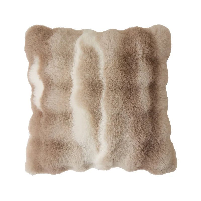 Lumbar Pillow Faux Fur Wavy Quilted 30x50 cm